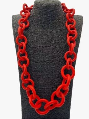Bold Red Link Chain Statement Necklace